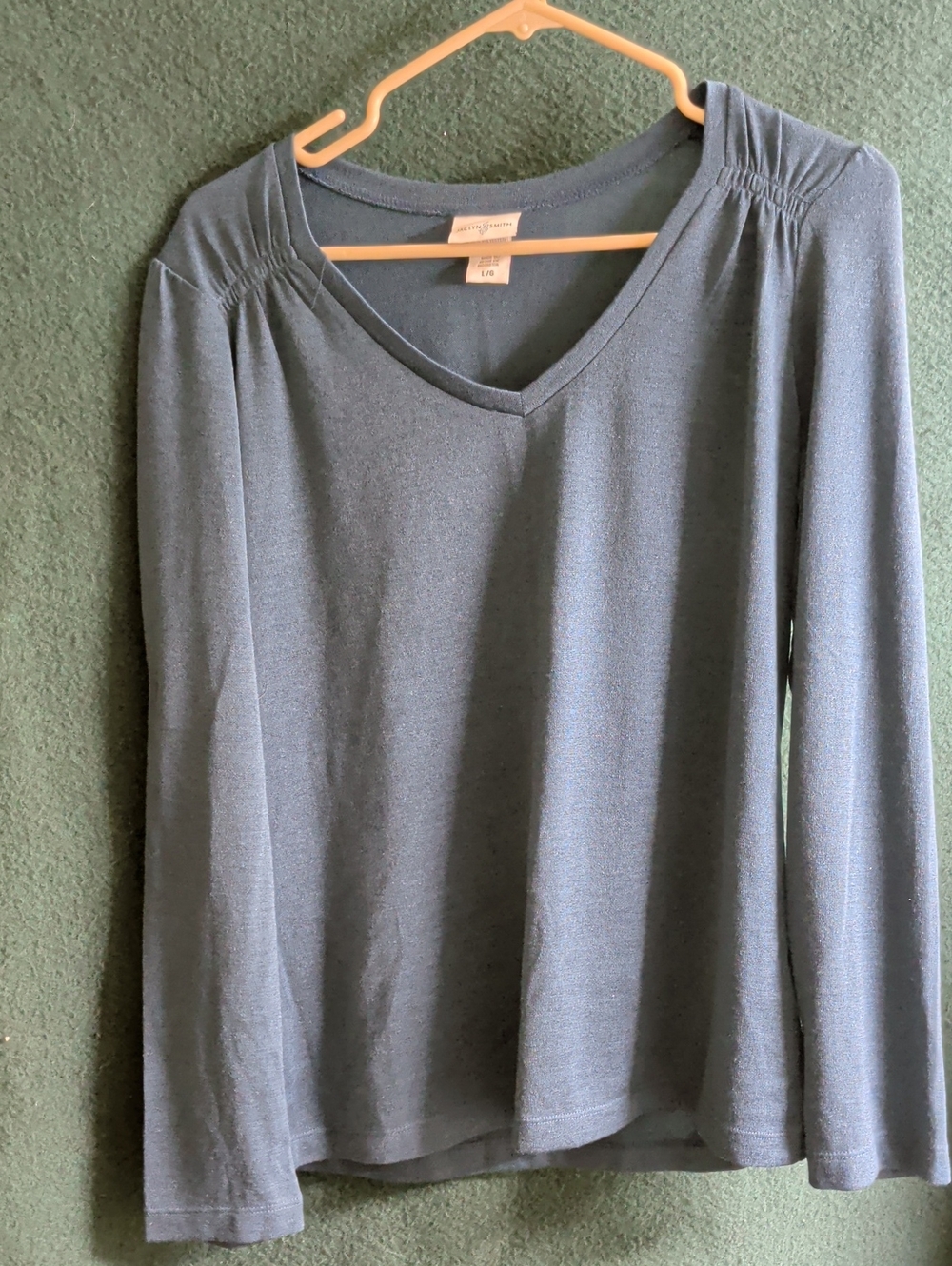 Jaclyn Smith Teal Blue V-Neck Long Sleeve Top
